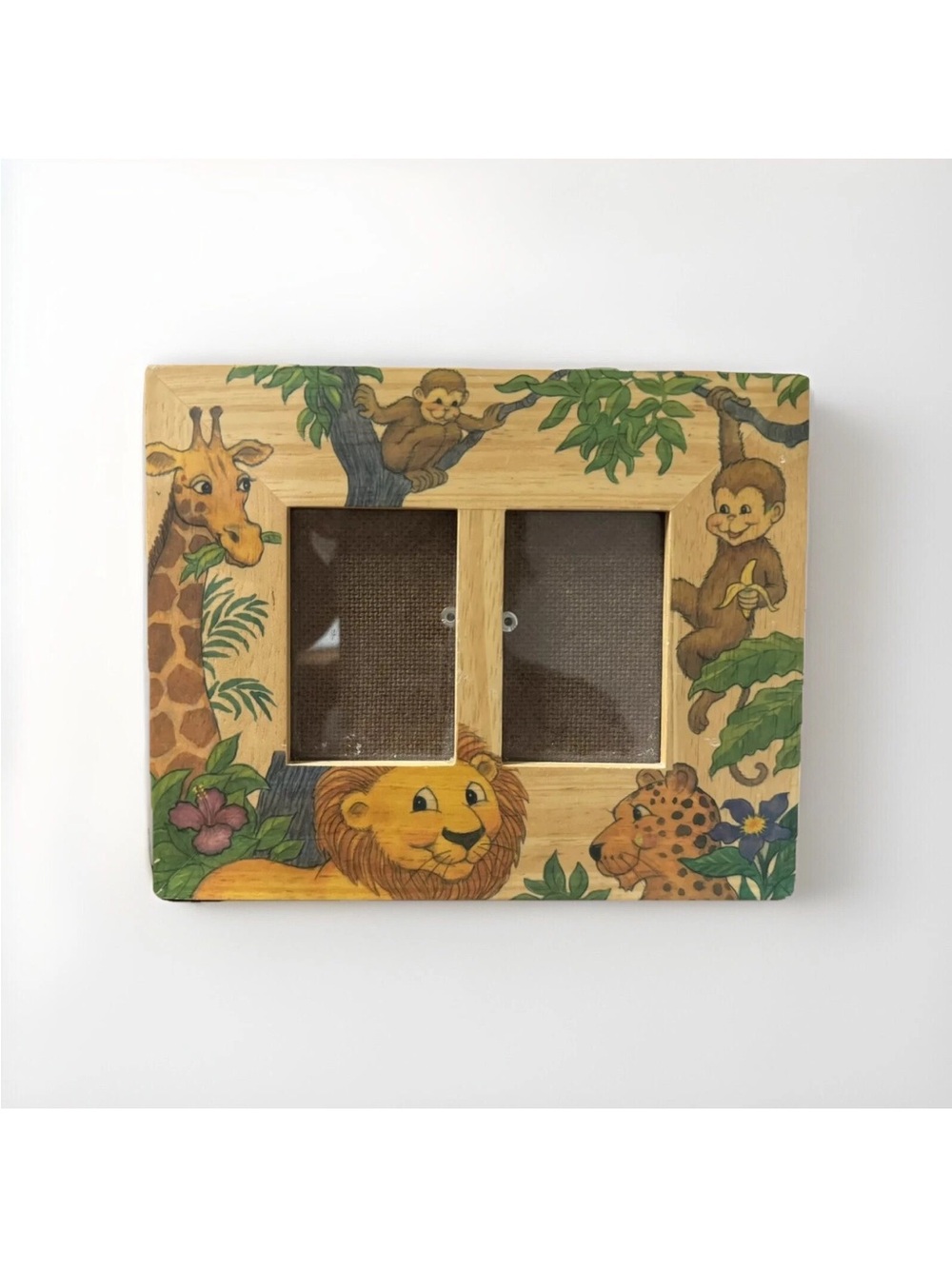 Vintage Fetco Jungle Animals Wooden  Picture Frame Easel  Back Or  Hang
